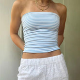 Blue And White Stripped Tube Top - Boulve Boutique